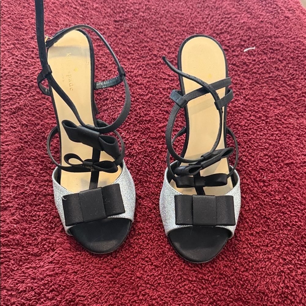 Kate Spade Black and Silver Bow Heels